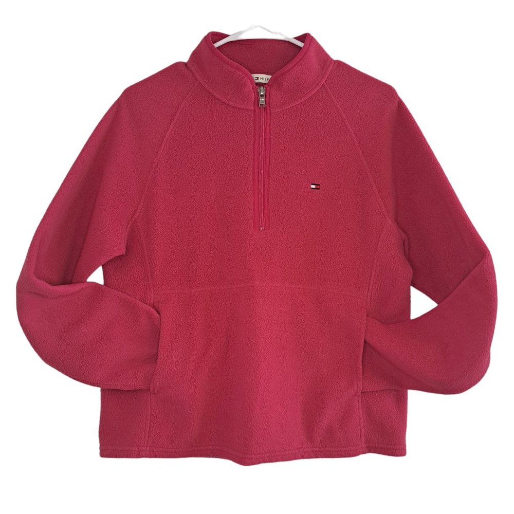 Tommy Hilfiger Bright Pink Quarter-Zip Fleece Pullover With Pockets Size Large